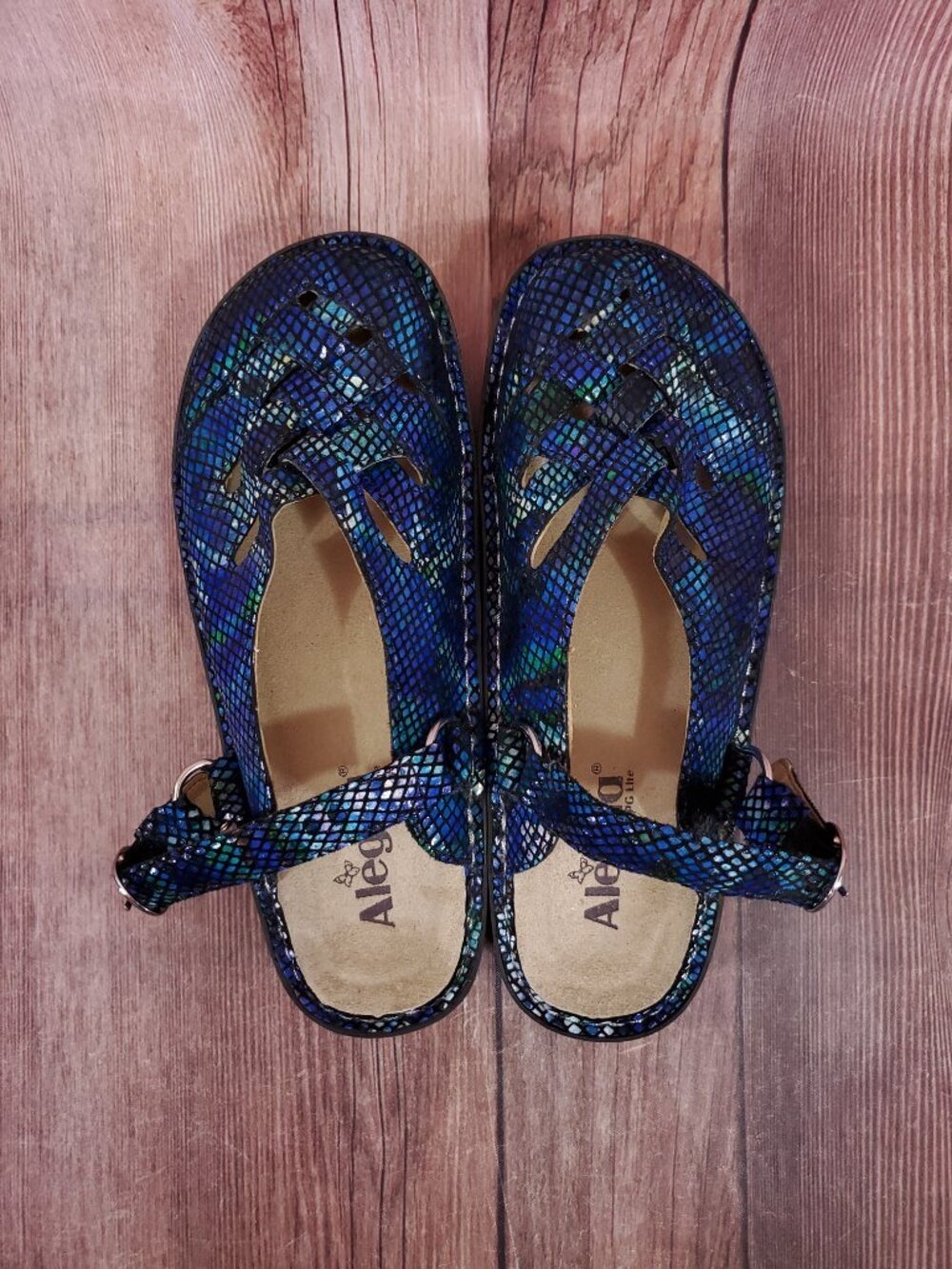 *READ* Alegria Freesia Clogs Mules Womens US 9 EU 39 Iridescent Blue FRE-388 - Picture 8 of 15